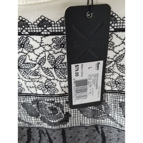 NWT - Kardashian Kollection Dress size L Bodycon Tattoo Style Vegas Black White - Picture 15 of 15